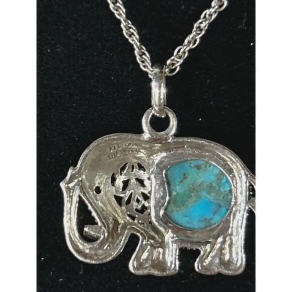 Vintage ATI Thailand Sterling Silver Turquoise Filigree Elephant Pendant - Picture 3 of 4